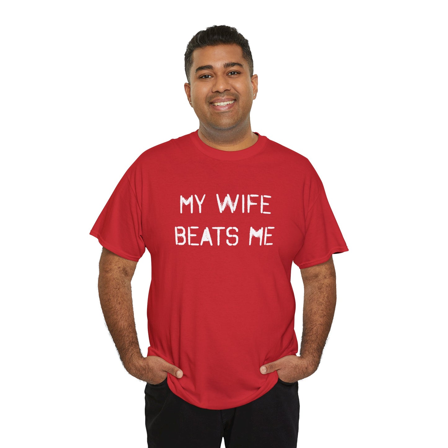 Ollie's: My Wife Beats Me T-Shirt, Dark - 100% Cotton