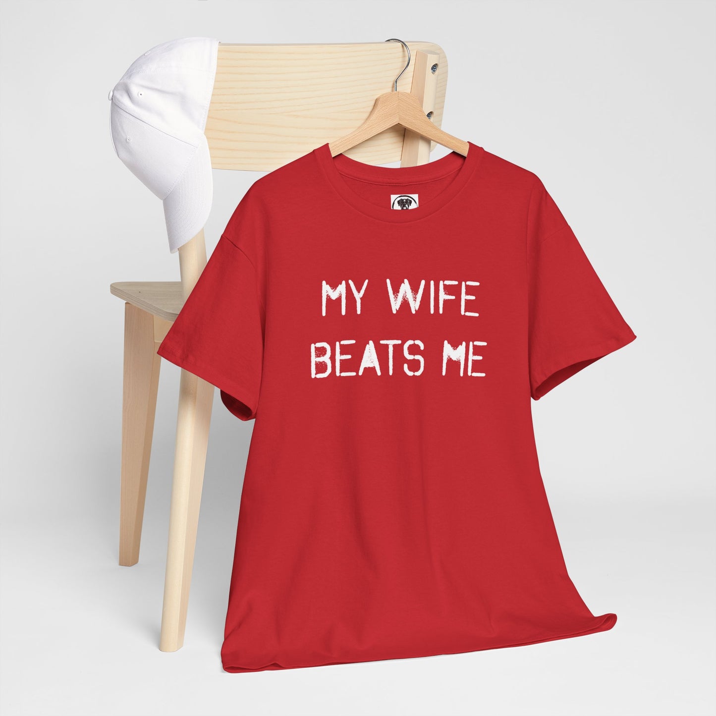 Ollie's: My Wife Beats Me T-Shirt, Dark - 100% Cotton