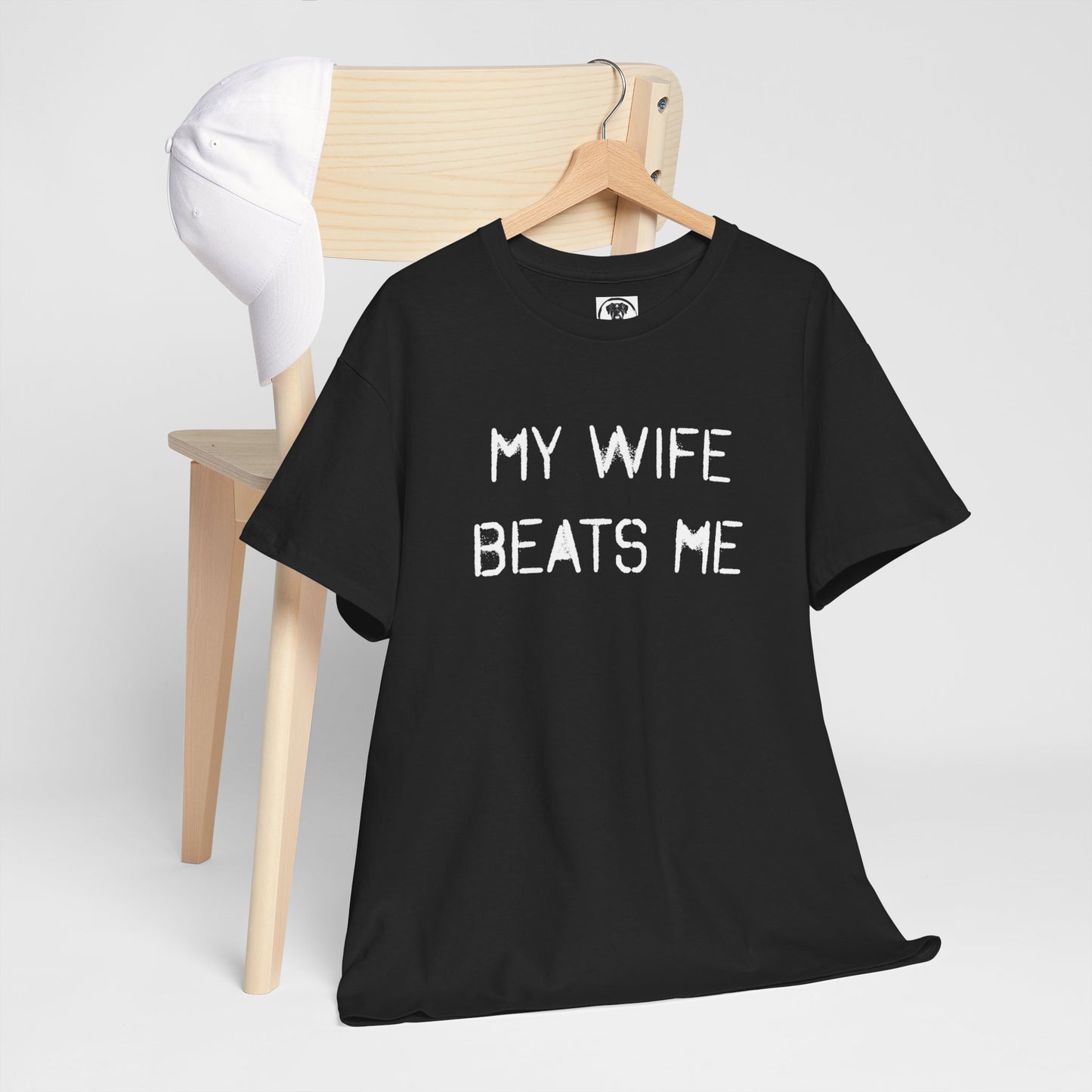 Ollie's: My Wife Beats Me T-Shirt, Dark - 100% Cotton