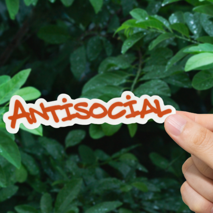 Durable, vinyl, die-cut, Antisocial Sticker.
