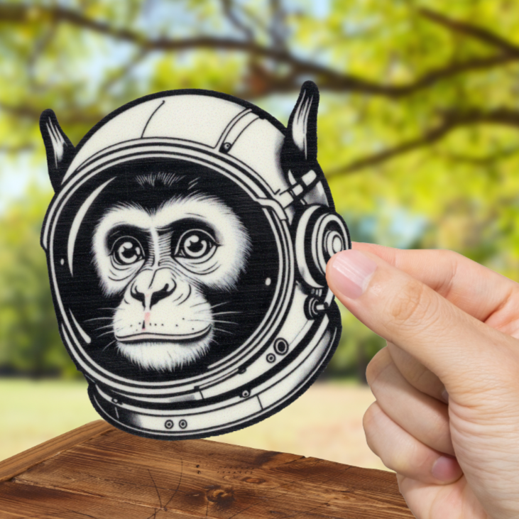 Durable, vinyl, die-cut, Astro Monkey Sticker.