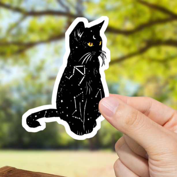Durable, die-cut, vinyl, Astrology Cat Sticker.