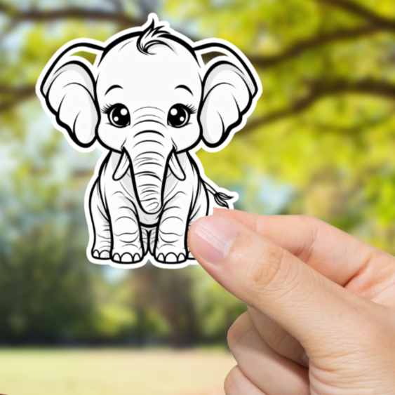 Durable, vinyl, die-cut, Baby Elephant Sticker.