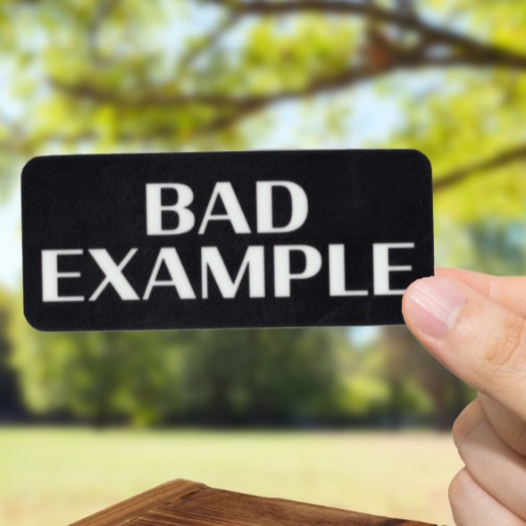 Durable, vinyl, die-cut, Bad Example Sticker.