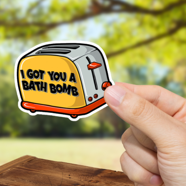 Durable, vinyl, die-cut, Bath Bomb Toaster Sticker.
