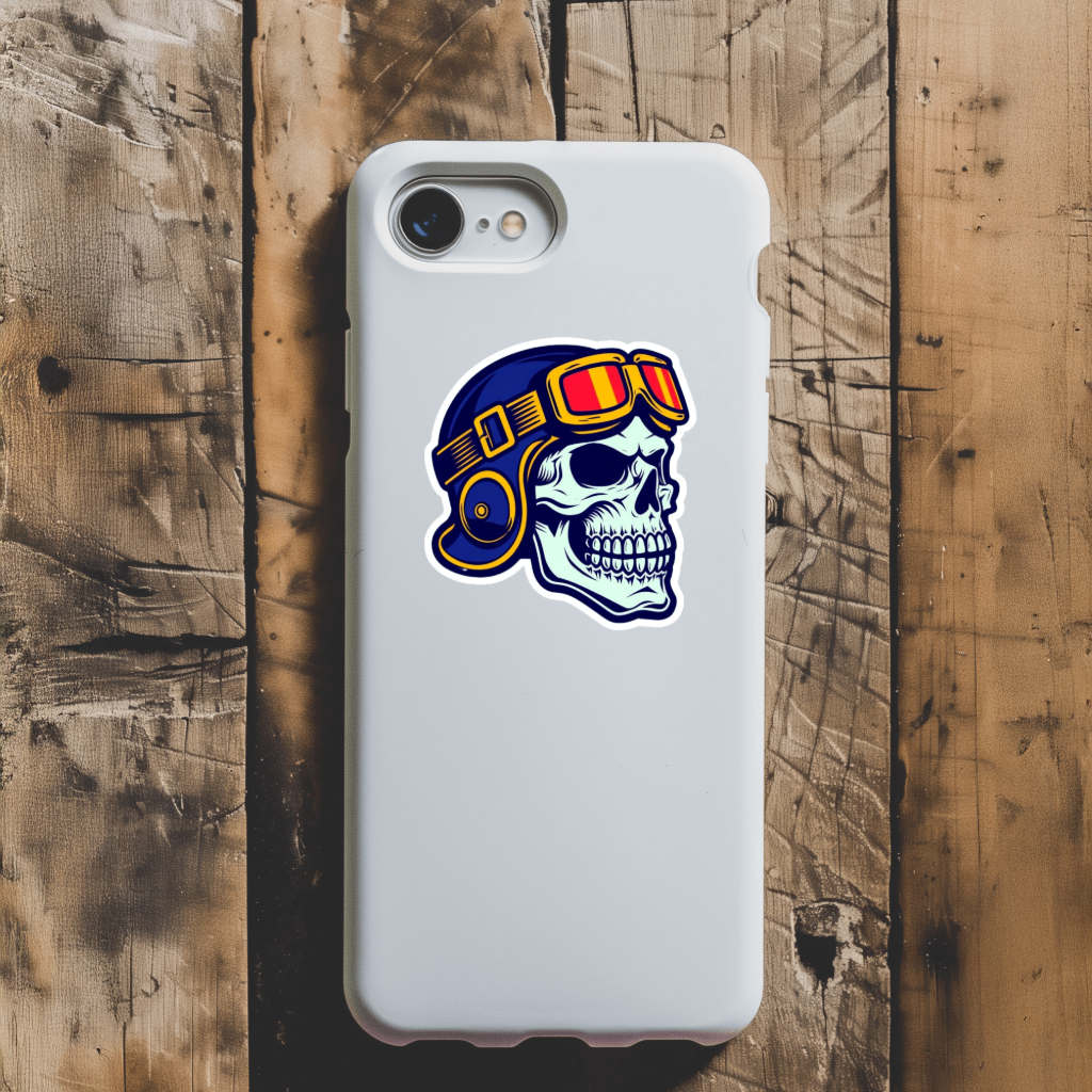 Durable vinyl die-cut Skull with Cap-Goggles Sticker.