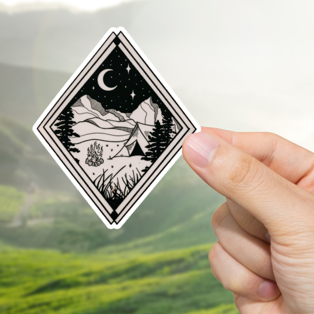 Durable, vinyl, die-cut, Campsite Diamond Sticker.