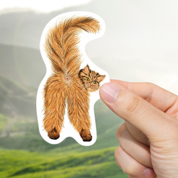 Durable, vinyl, die-cut, Cat Butthole Sticker.