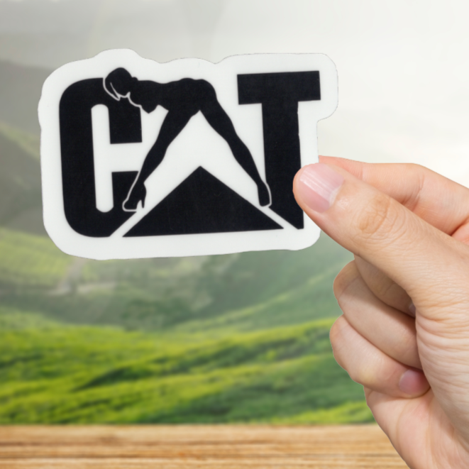 Durable, vinyl, die-cut, Cat Equipment Sticker.