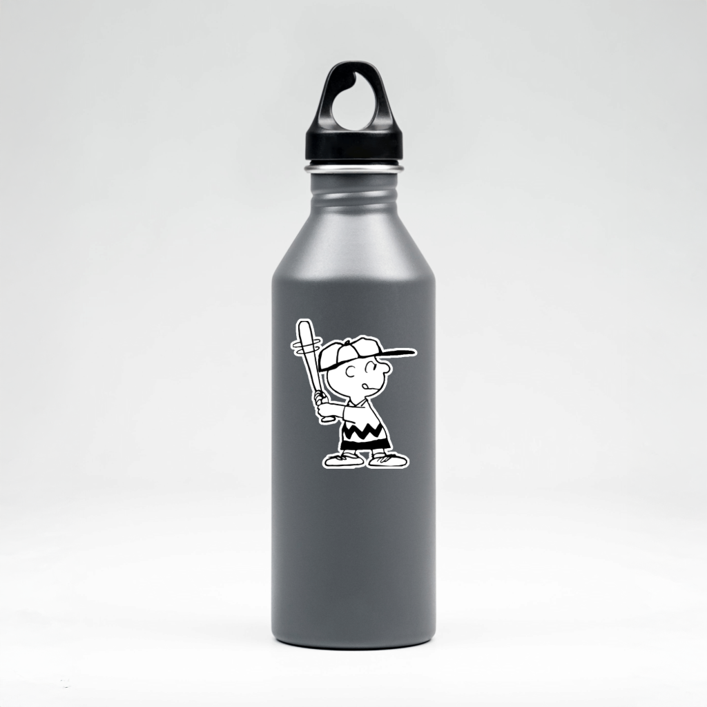 Durable vinyl, die-cut Charlie Brown Baseball Sticker.