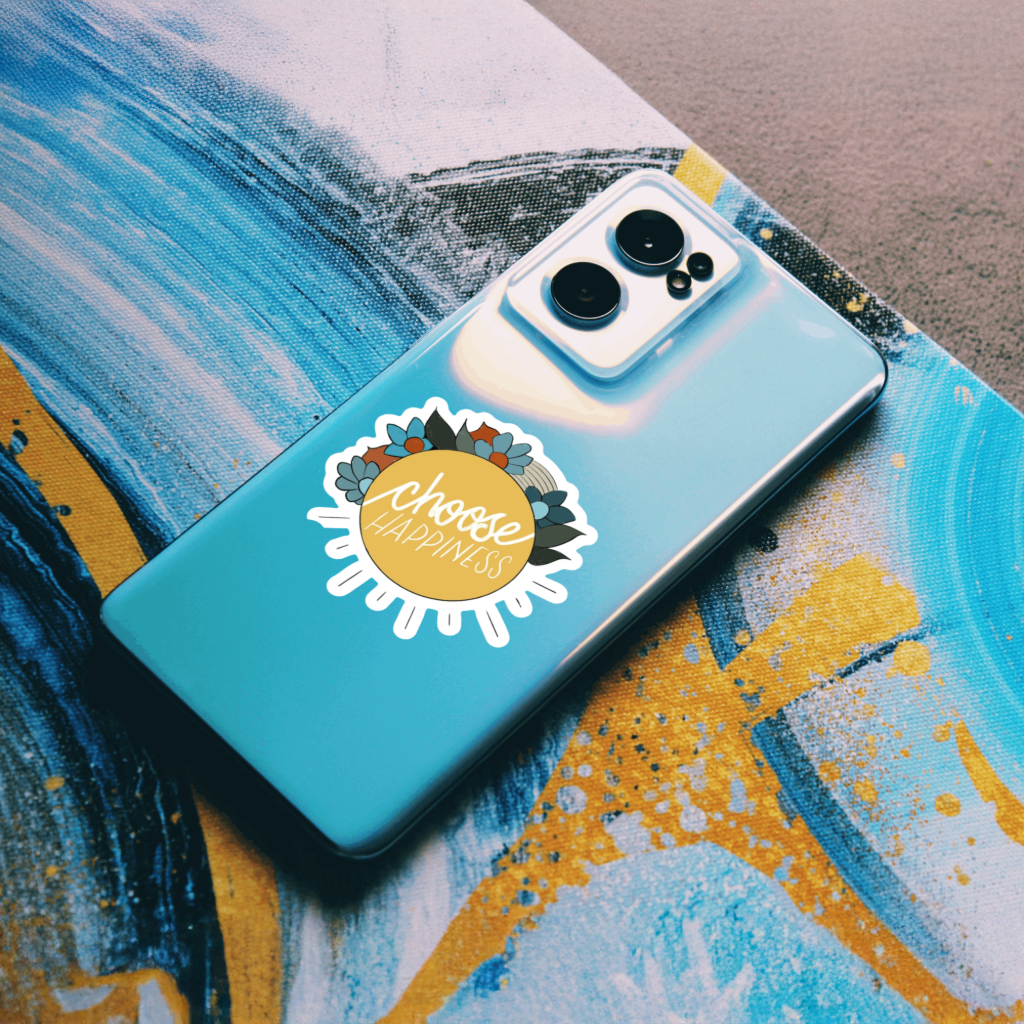 Durable vinyl, die-cut Choose Happiness Sticker