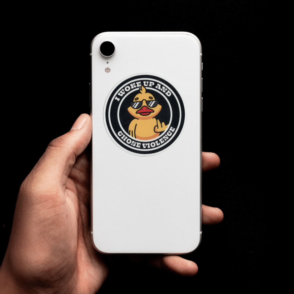 Durable, vinyl, die-cut, I Chose Violence Duck Sticker.