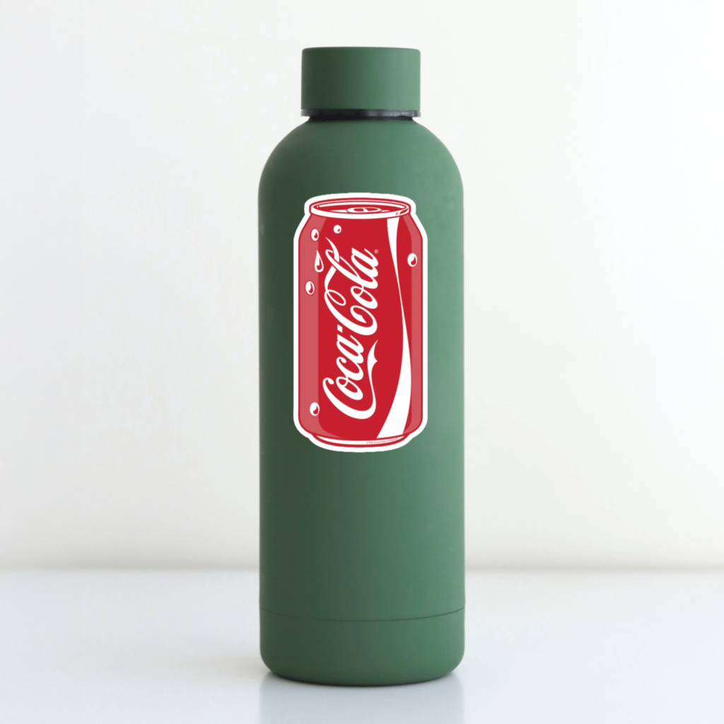 Durable vinyl die-cut Coca-Cola Can Sticker.