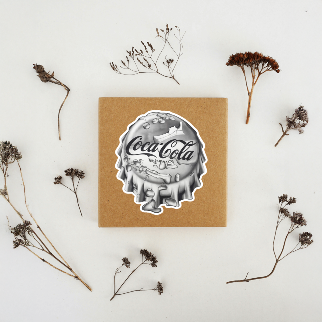 Coca-Cola bottle cap design. Durable vinyl die-cut Coca-Cola Cap Sticker.