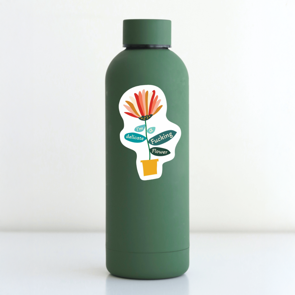 Durable, vinyl, die-cut, Delicate Fking Flower Sticker.