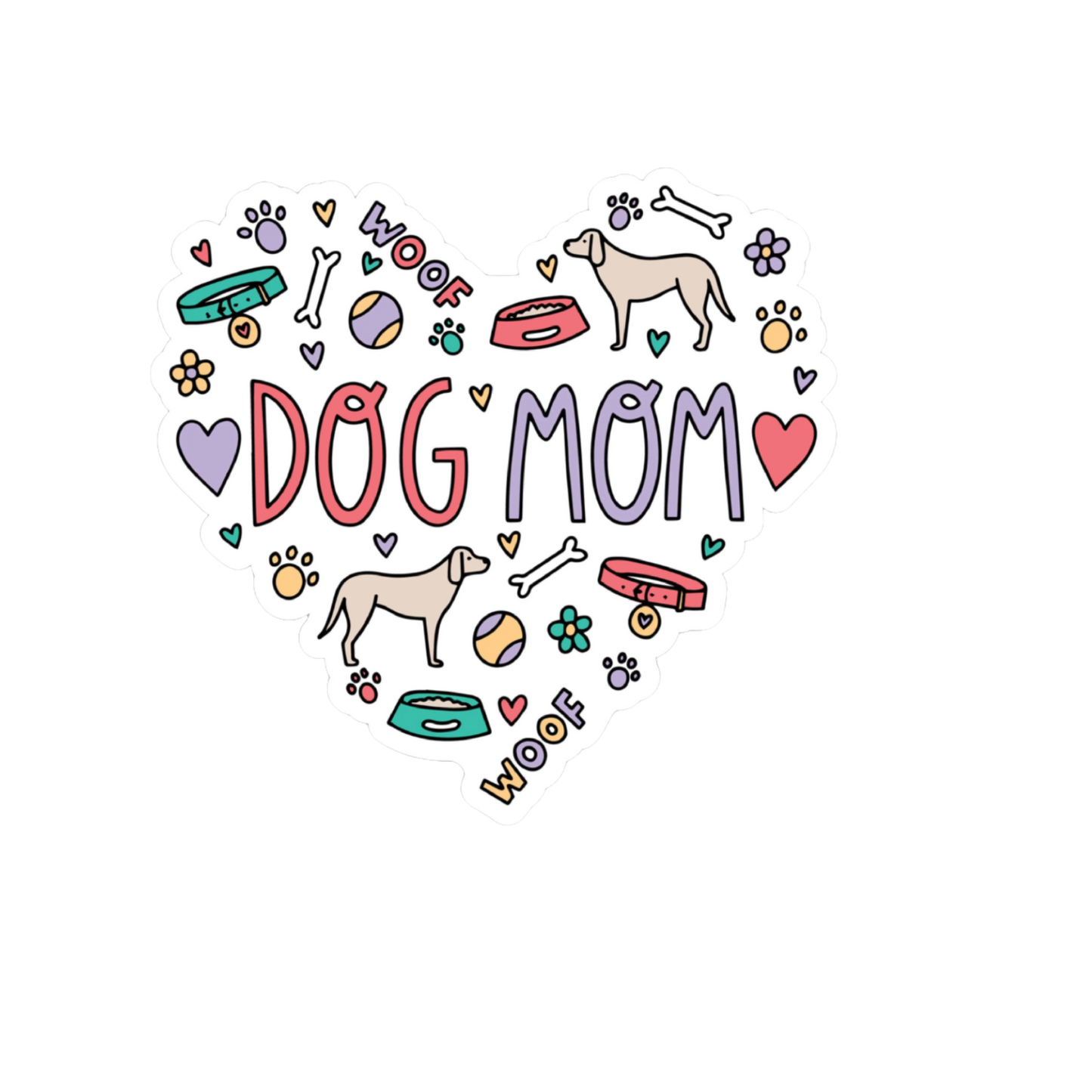 Durable, die-cut Dog Mom Heart Sticker
