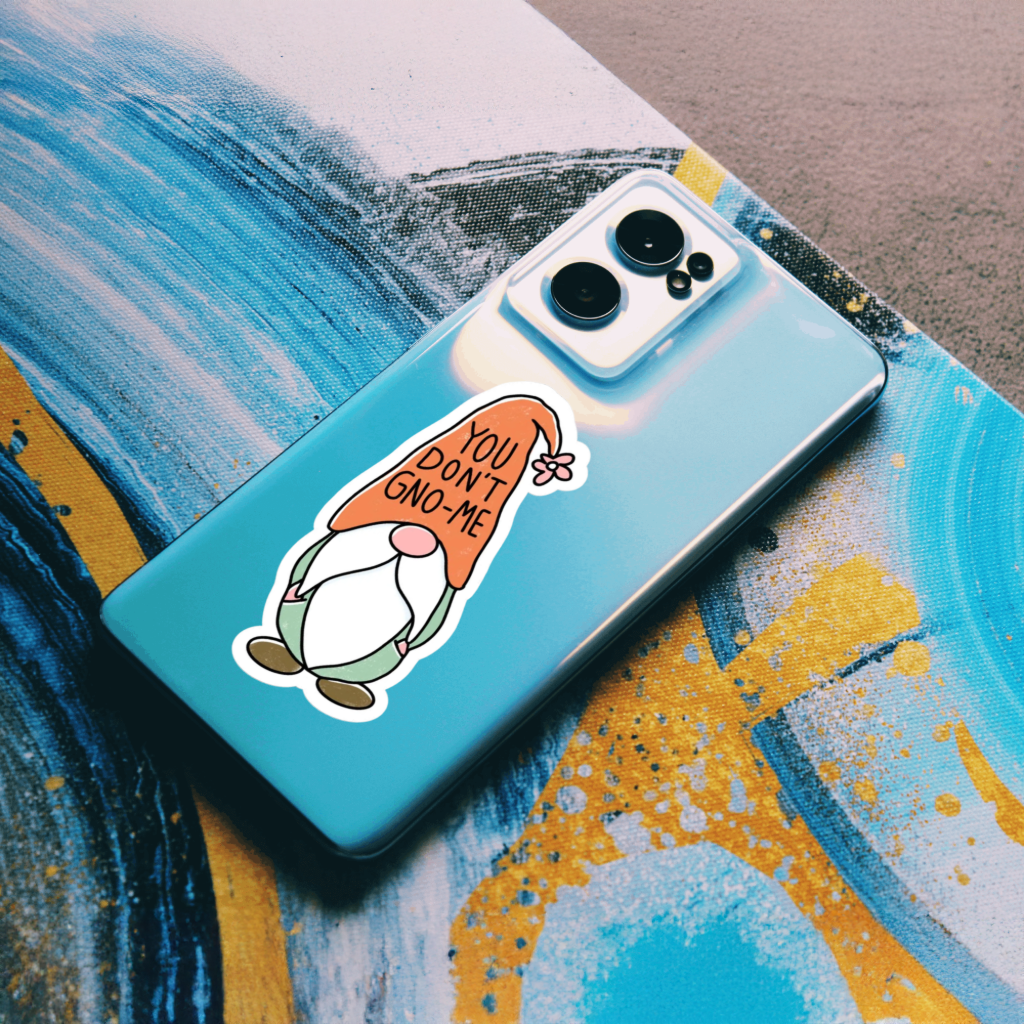 Durable, die-cut, vinyl, You Don't Gno-Me Gnome Sticker.