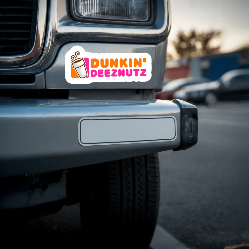 Durable, vinyl, die-cut, Dunkin Deeznuts Sticker.
