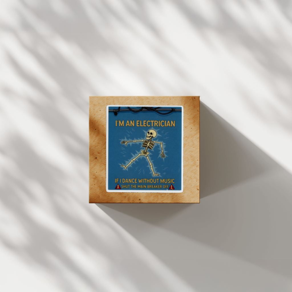 Durable, vinyl, die-cut, Electrician Dance Without Music Sticker.