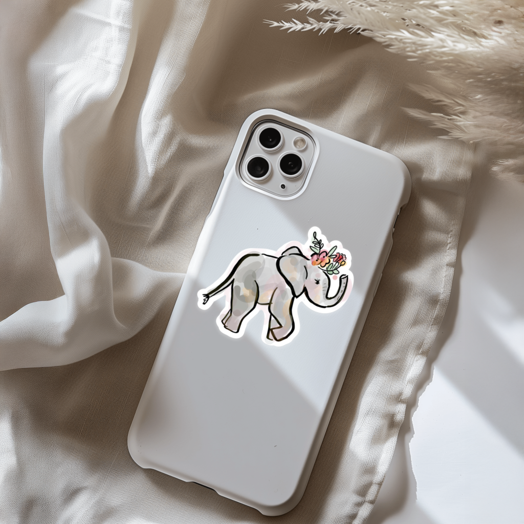 Durable, vinyl, die-cut, Pastel Baby Elephant Sticker.