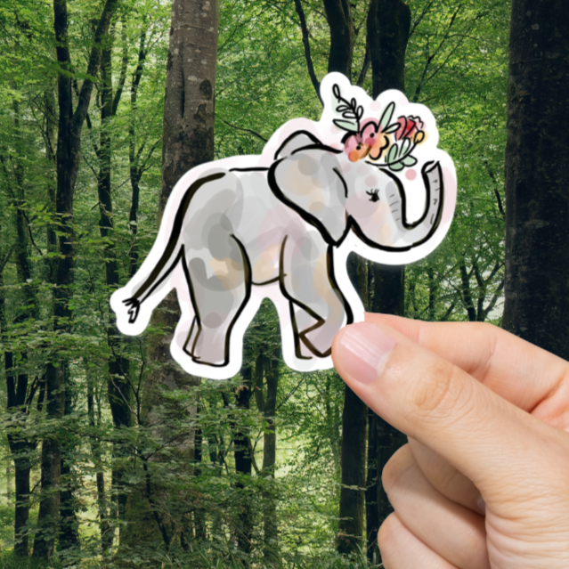 Durable, vinyl, die-cut, Pastel Baby Elephant Sticker.