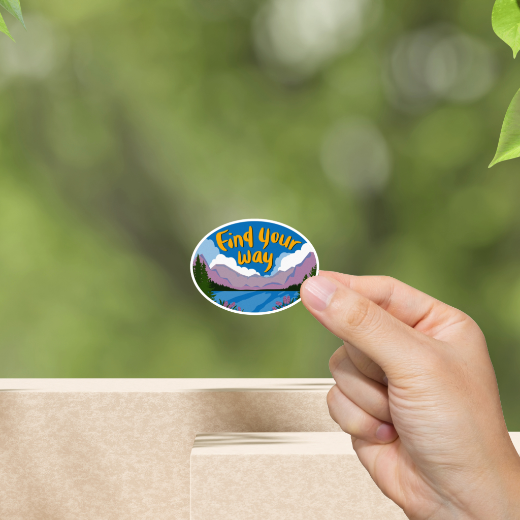 Durable, vinyl, die-cut, Find Your Way Sticker.
