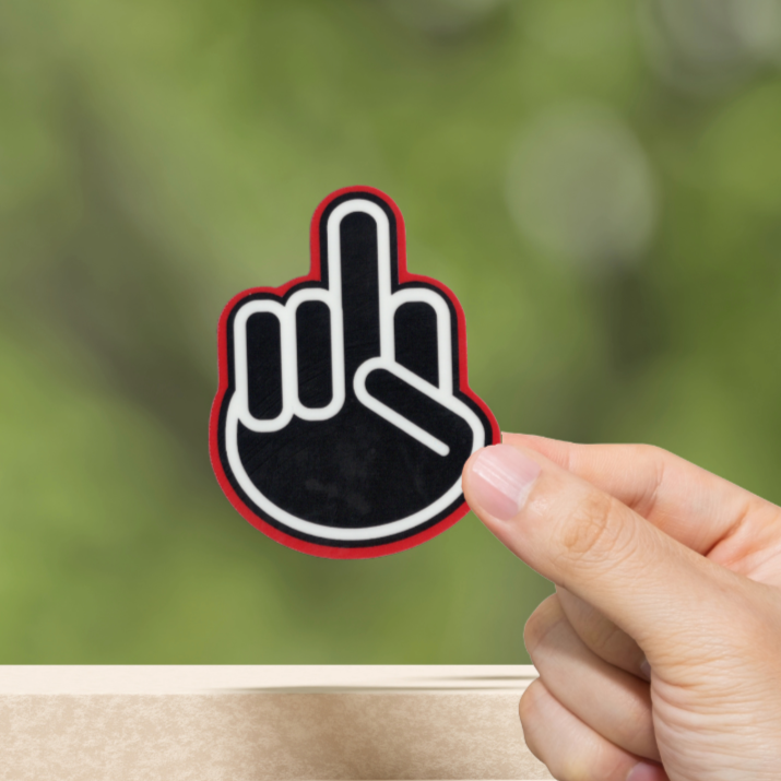 Durable, vinyl, die-cut, Middle Finger Sticker.