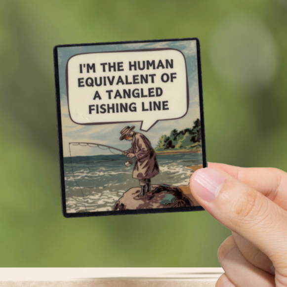 Durable, vinyl, die-cut, Tangled Fishing Line Sticker.