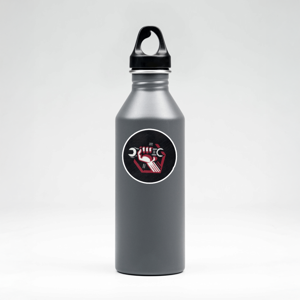 Durable, vinyl, die-cut, Fist Holding Wrench Sticker.
