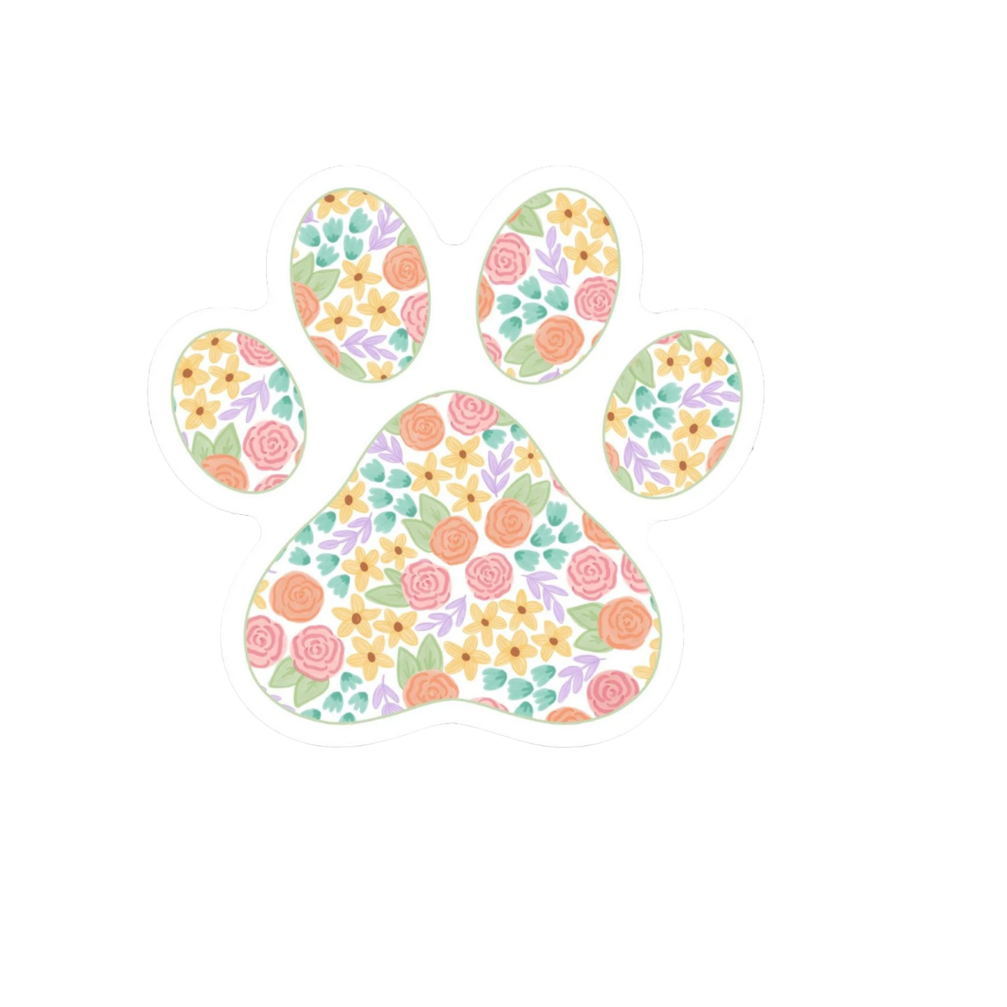 Durable, die-cut Floral Paw Sticker