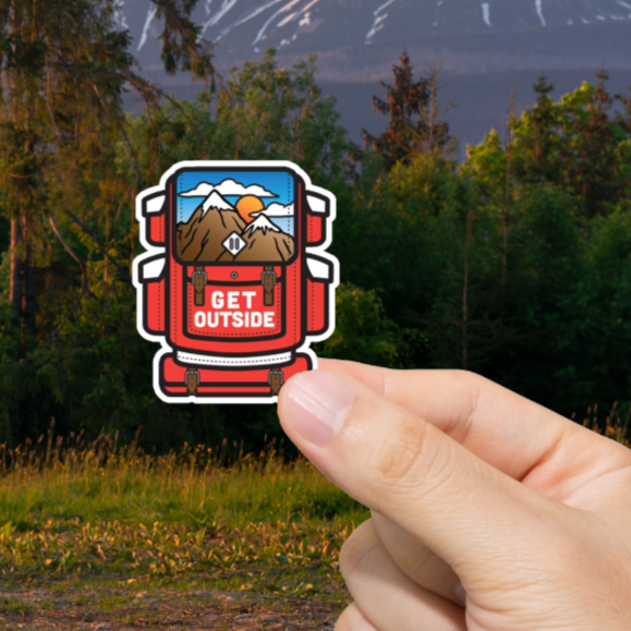 Durable, vinyl, die-cut, Backpack - Get Outside Sticker.