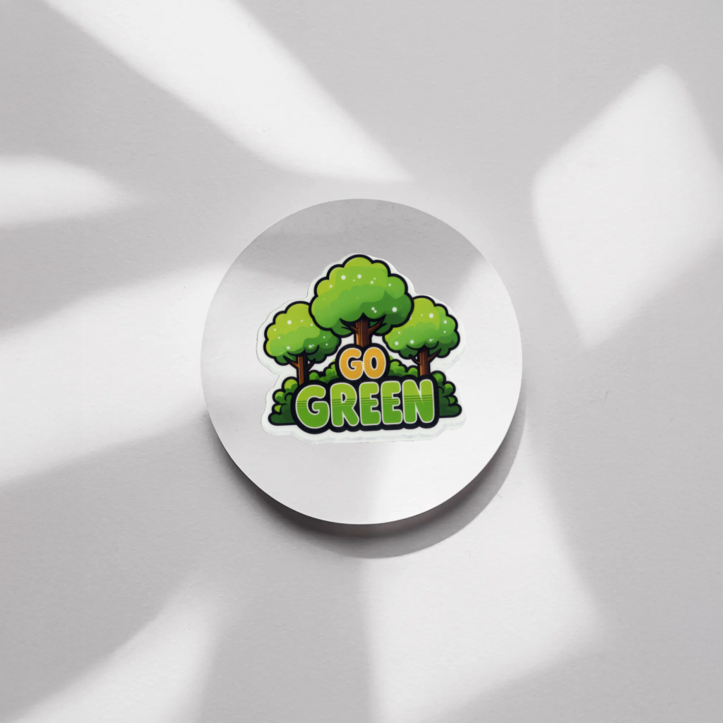 Durable, vinyl, die-cut, Go Green Sticker.