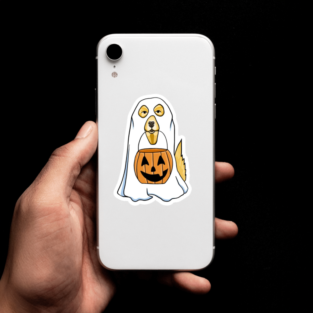 Durable, die-cut, vinyl, Halloween Dog Sticker.