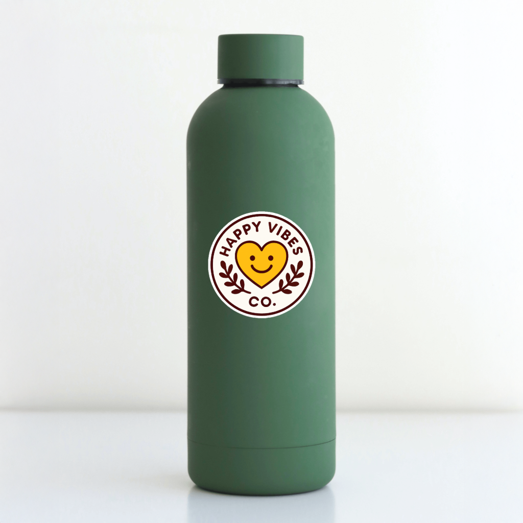 Durable, die-cut, vinyl, Happy Vibes Sticker.