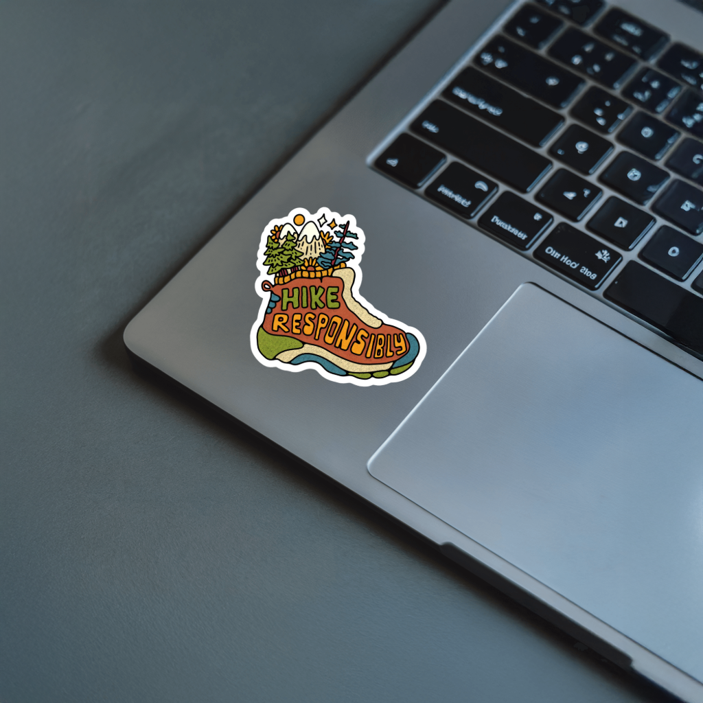 Durable, die-cut, vinyl, Hike Responsibly Sticker.