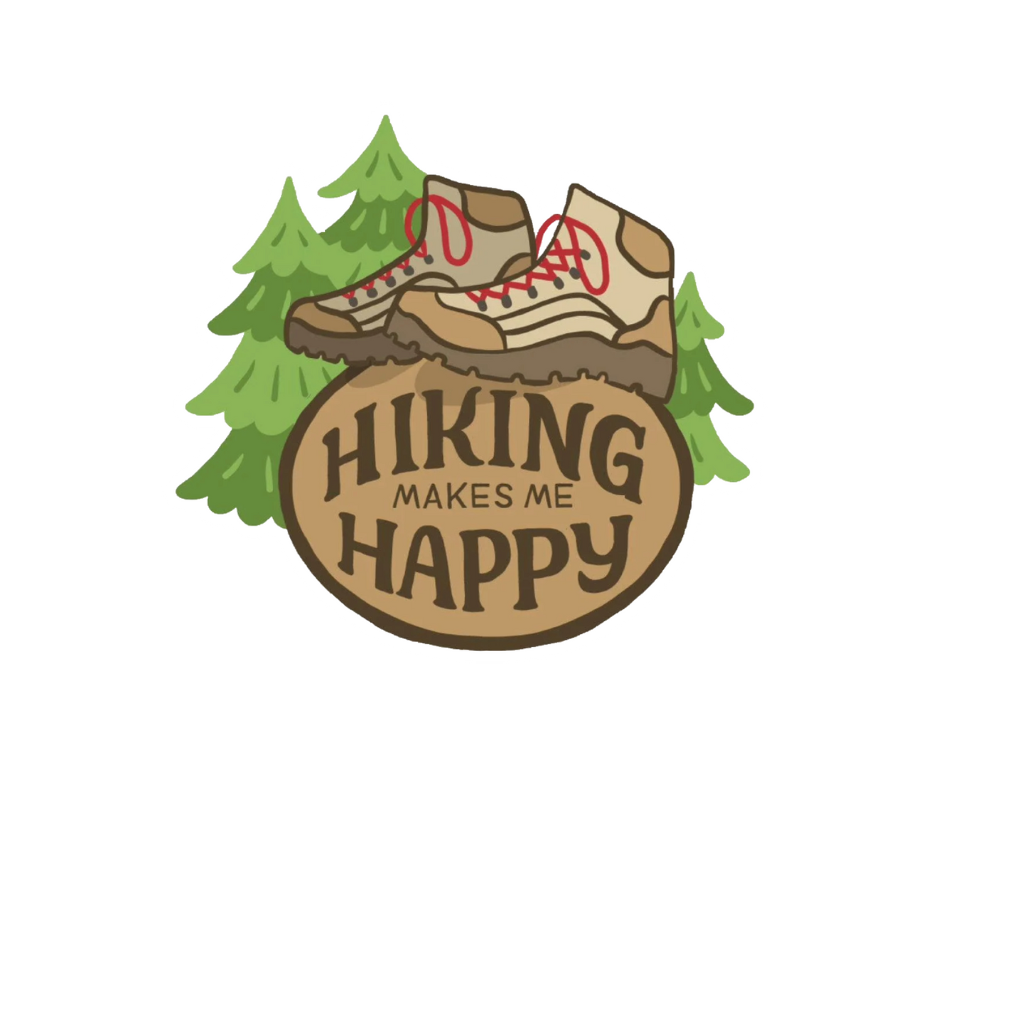 Durable, die-cut Hiking Happy Sticker