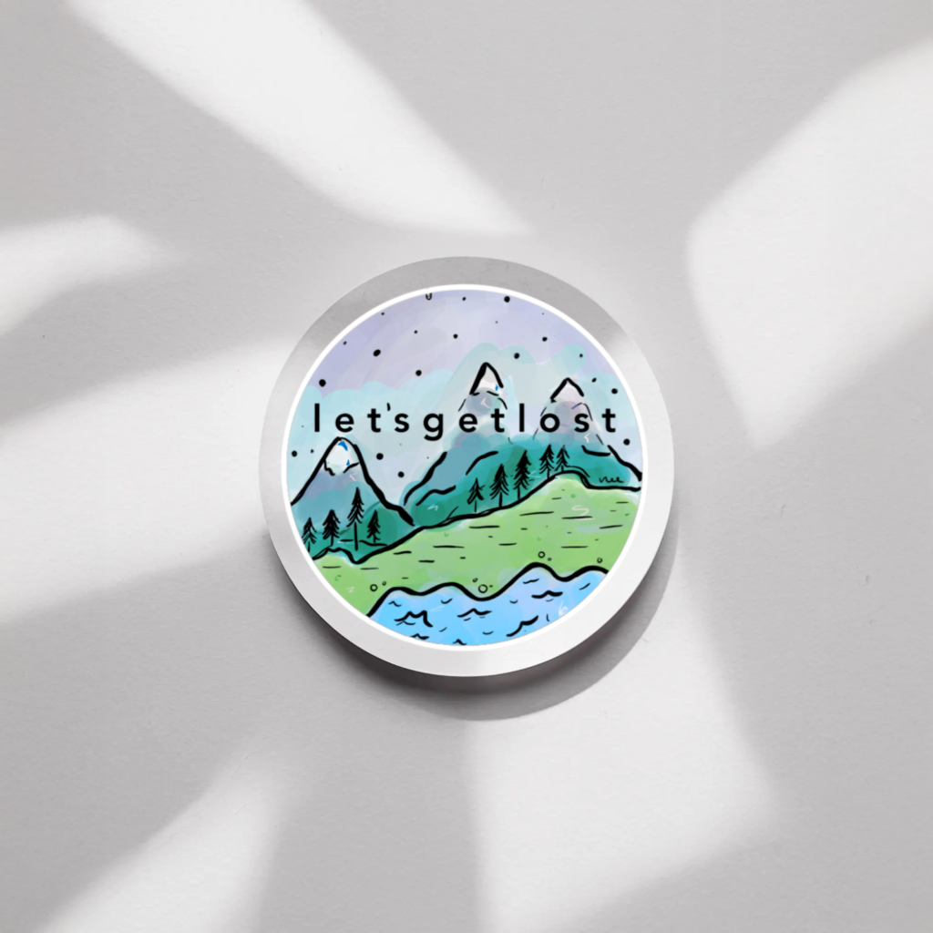 Durable, vinyl, die-cut, Let's Get Lost Sticker.