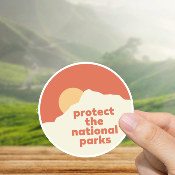 Durable, die-cut, vinyl, Protect The Parks Sticker.
