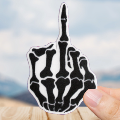 Durable, vinyl, die-cut, Skeleton Finger Sticker.