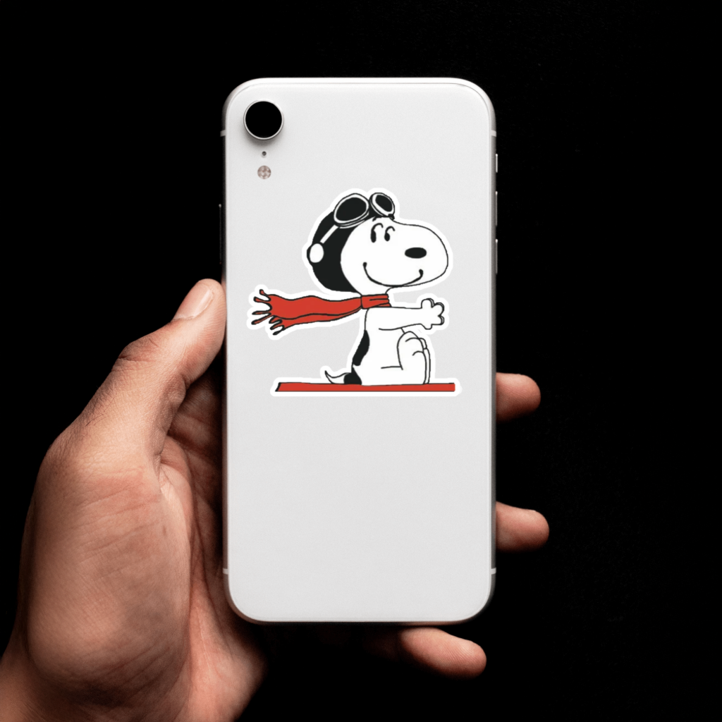 Durable, die-cut, vinyl, Snoopy Flying Sticker.