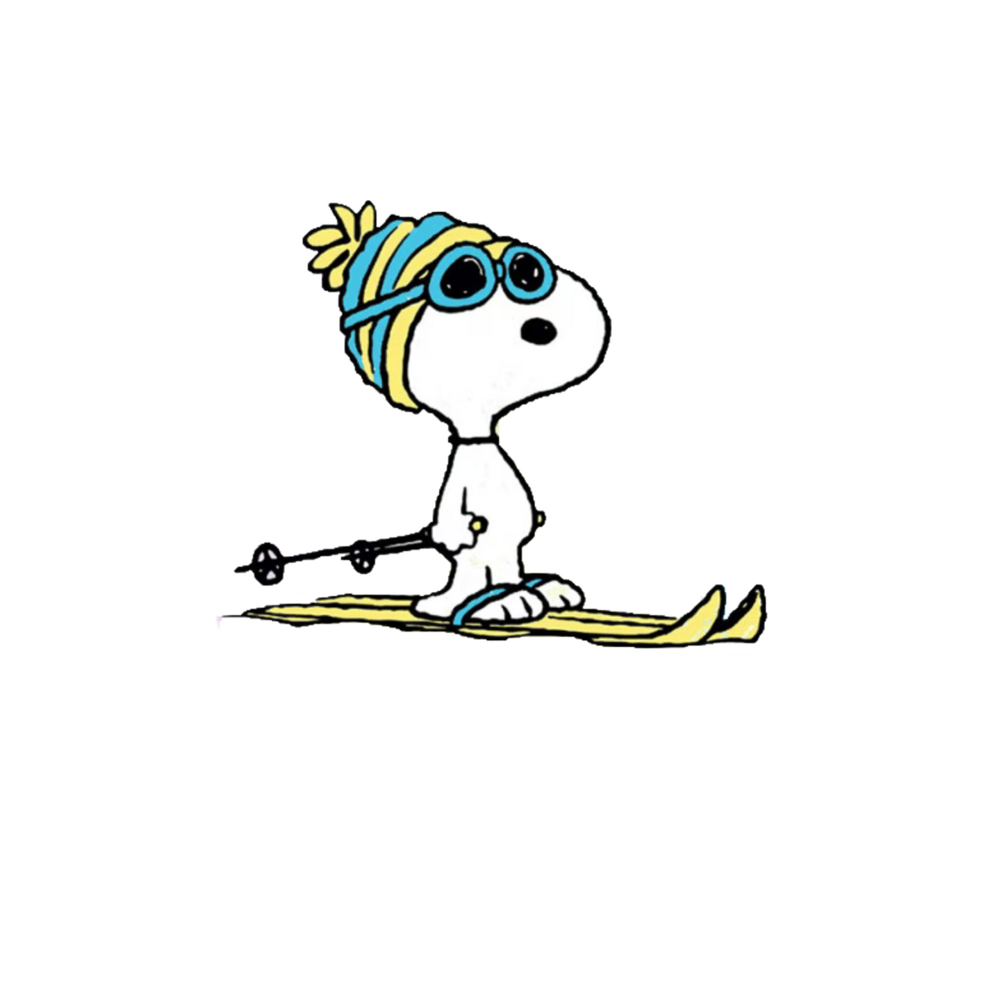 Durable, die-cut Snoopy Skis Sticker