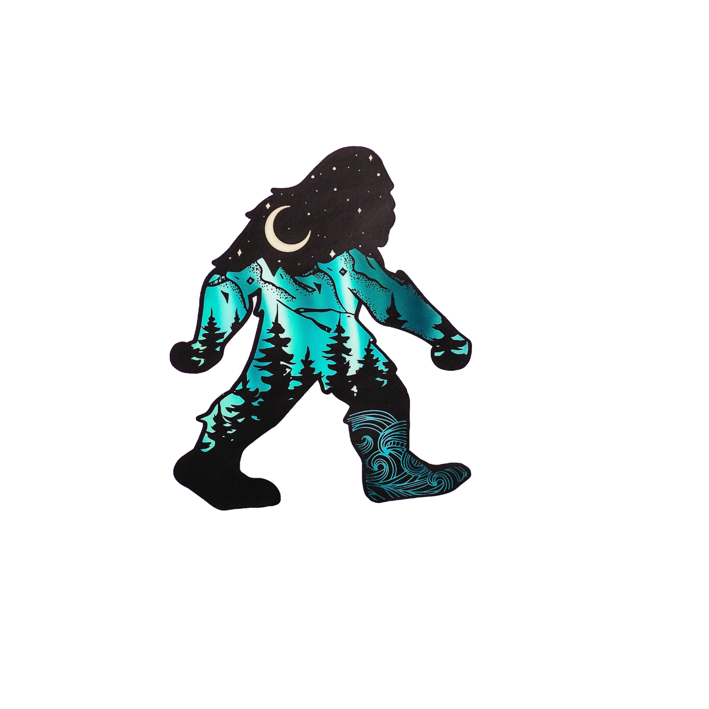 Durable vinyl, die-cut Squatch At Night Sticker