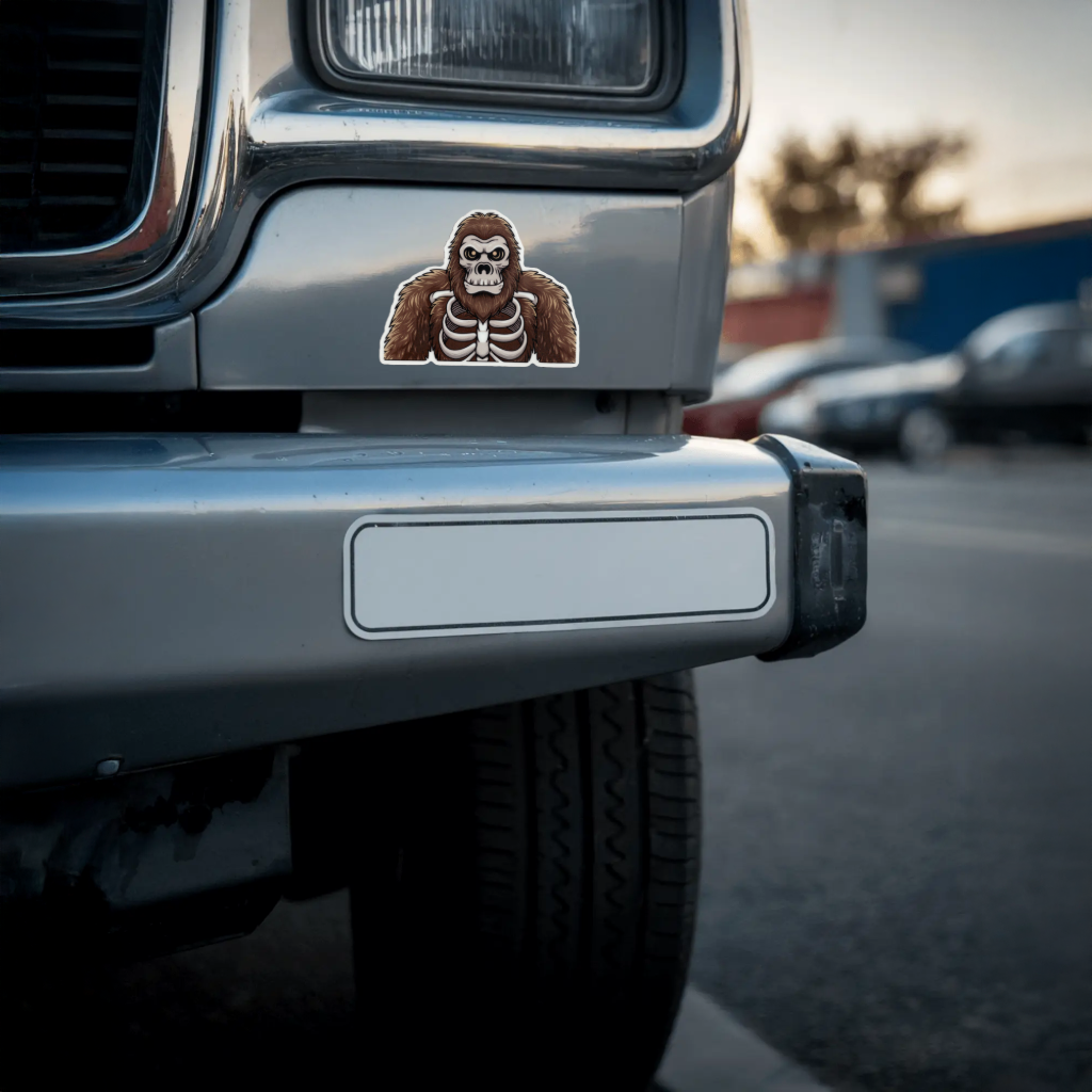 Durable, die-cut, vinyl, Squatch Skeleton Sticker.