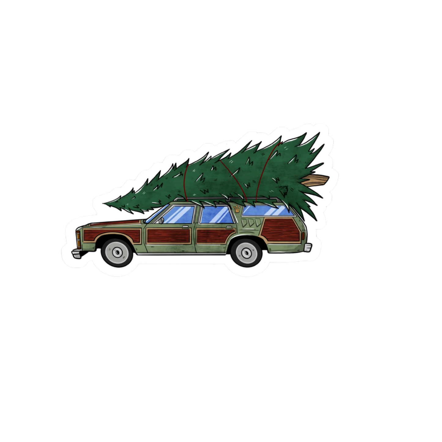 Durable, die-cut Station Wagon Christmas Tree Sticker