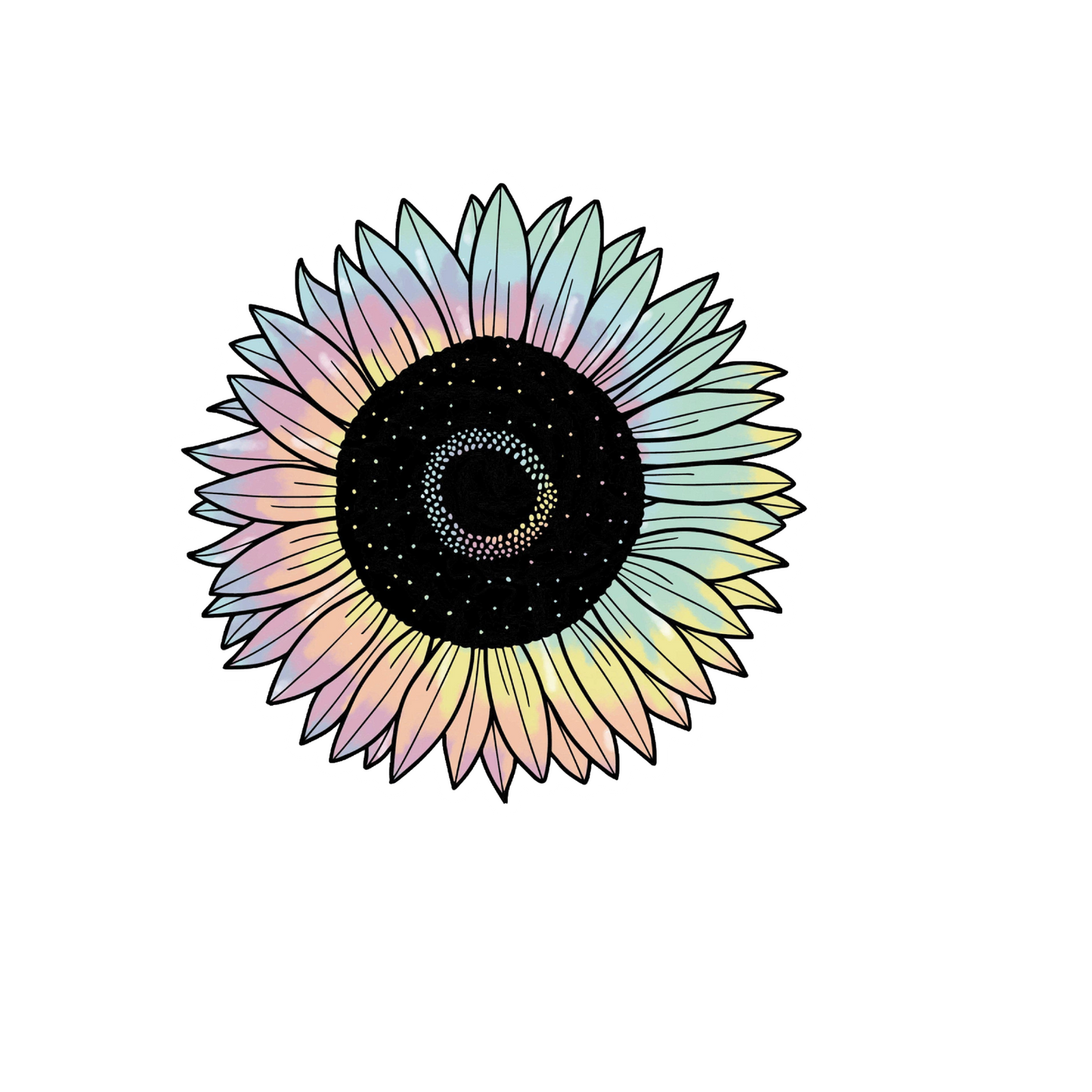Durable, die-cut Sunflower Tie Dye Sticker