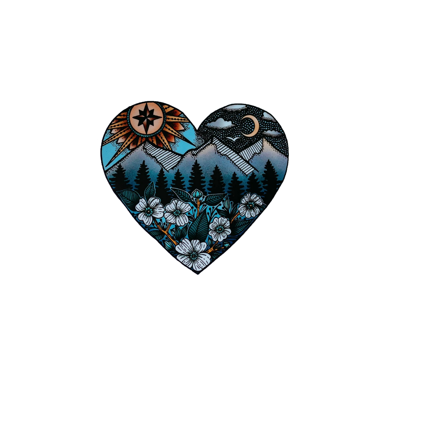 Durable, die-cut Wilderness Heart Sticker