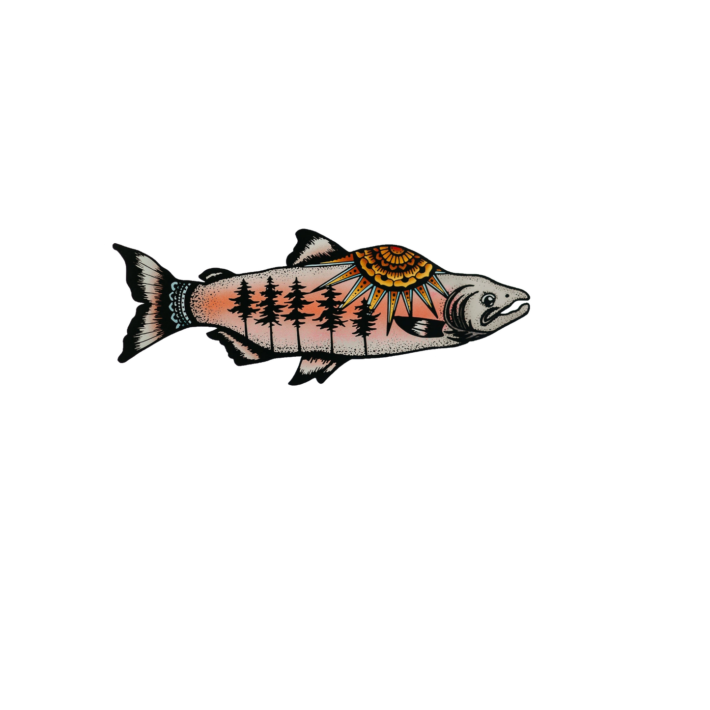Durable vinyl, die-cut Wilderness Salmon Sticker