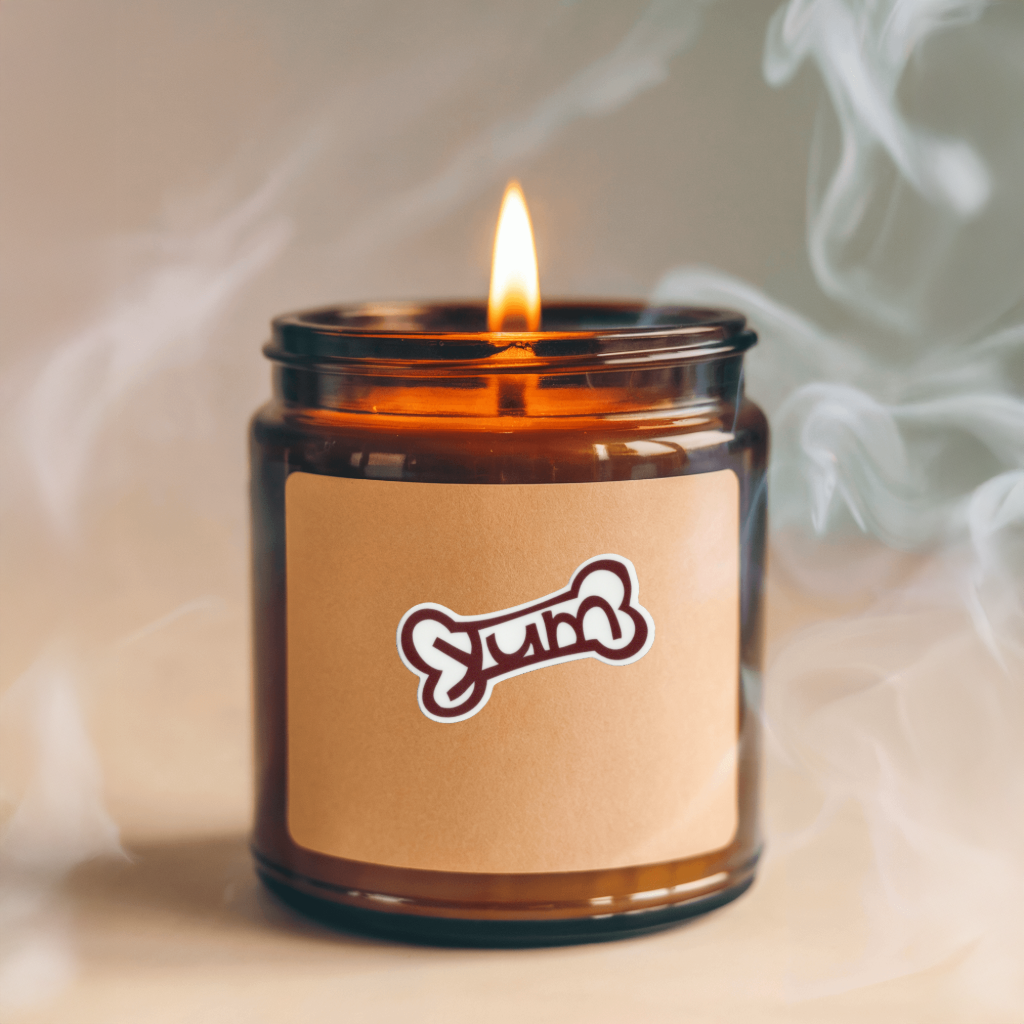 Durable, vinyl, die-cut, Yum Dog Bone Sticker.