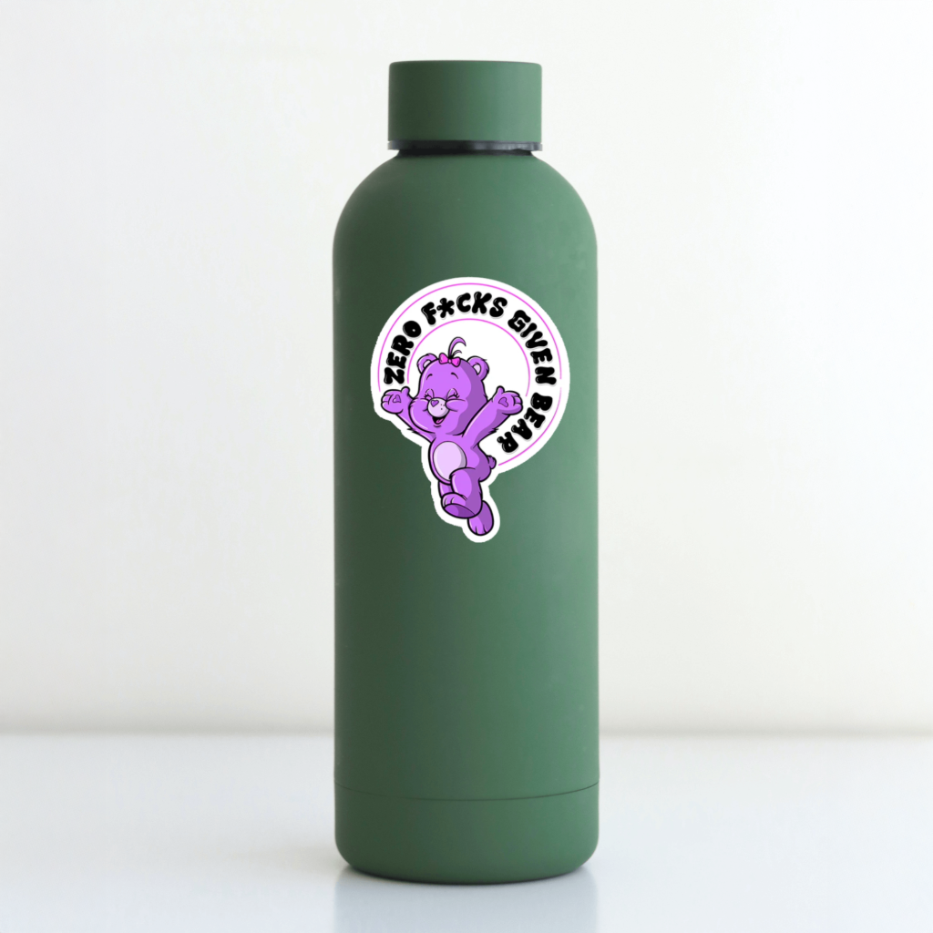 Durable, vinyl, die-cut, Zero Fcks Given Bear Sticker.