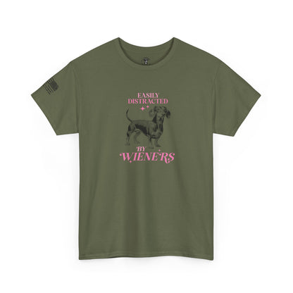 Ollie's: "Easily Distracted By Wieners" - 100% Cotton Graphic T-Shirt